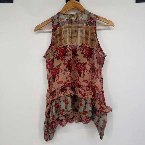 Solitaire Shirt Women L Colorful Floral Beaded Boho Indie Fairy Semi Sheer - Picture 8 of 10